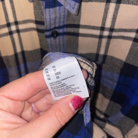 American Eagle Plaid Flannel classic Fit Long Sleeve Button Down Shirt Blue XS - Picture 8 of 10